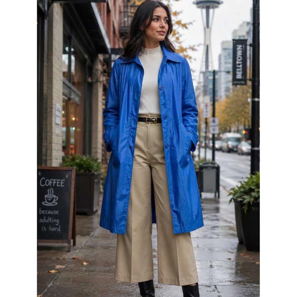 Vintage Pinnacle Cobalt Blue  Rain Coat Jacket Petite 8 Lightweight Trench